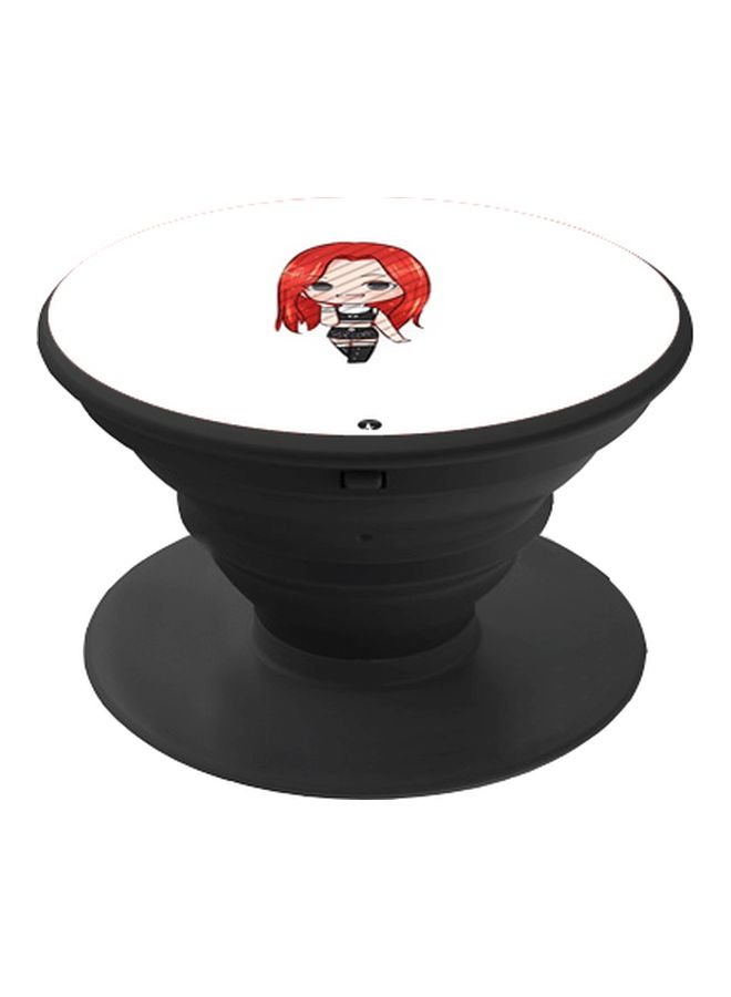 BP Cartoon Girl Printed Pop Socket Phone Holder White/Red/Black - Image 1