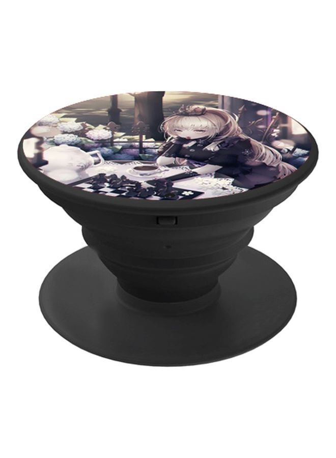 BP Cartoon Girl Printed Pop Socket Phone Holder Black/Beige - Image 1