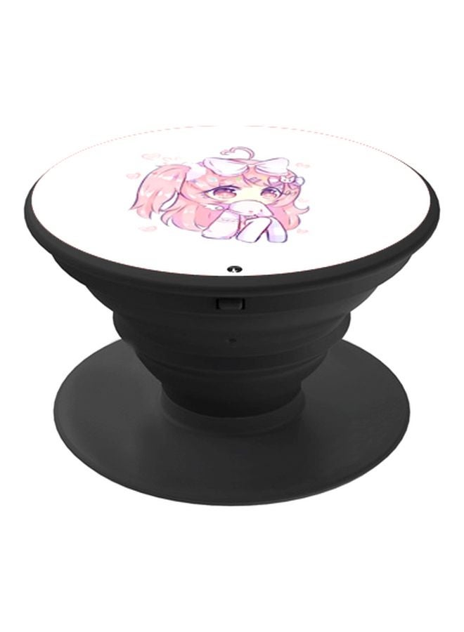 BP Cartoon Girl Printed Pop Socket Phone Holder White/Pink/Black - Image 1