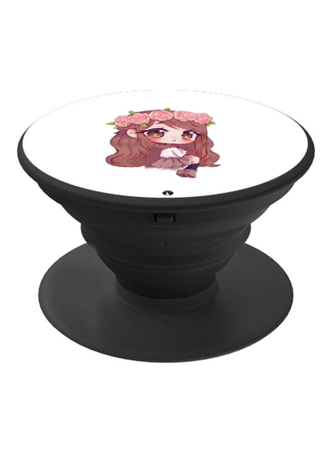 BP Cartoon Girl Printed Pop Socket Phone Holder White/Pink/Black - Image 1