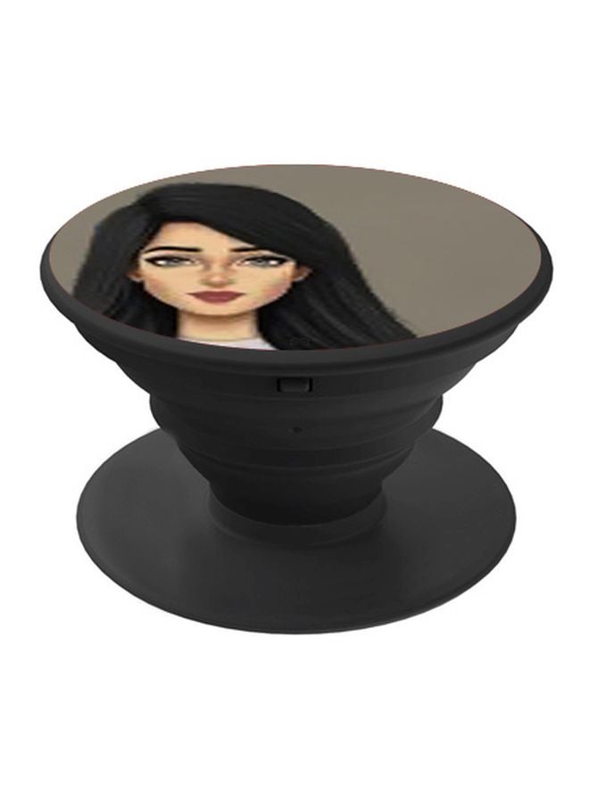 BP Cartoon Girl Printed Pop Socket Phone Holder Grey/Black/Beige - Image 1