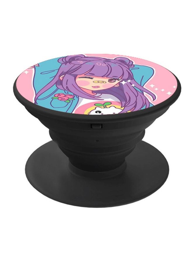 BP Cartoon Girl Printed Pop Socket Phone Holder Purple/Pink/Blue - Image 1