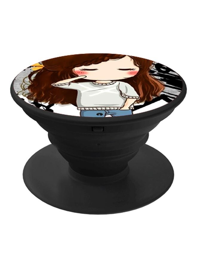 BP Cartoon Girl Printed Pop Socket Phone Holder Brown/Grey/Beige - Image 1
