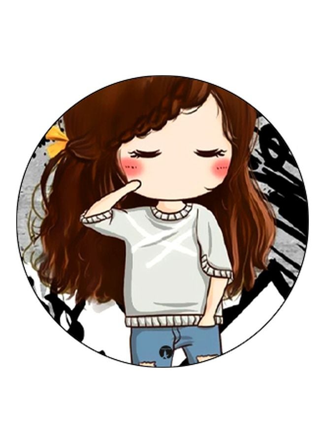 BP Cartoon Girl Printed Pop Socket Phone Holder Brown/Grey/Beige - Image 2