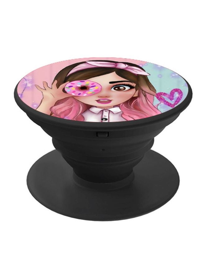 BP Cartoon Girl Printed Pop Socket Phone Holder Pink/Beige/Brown - Image 1