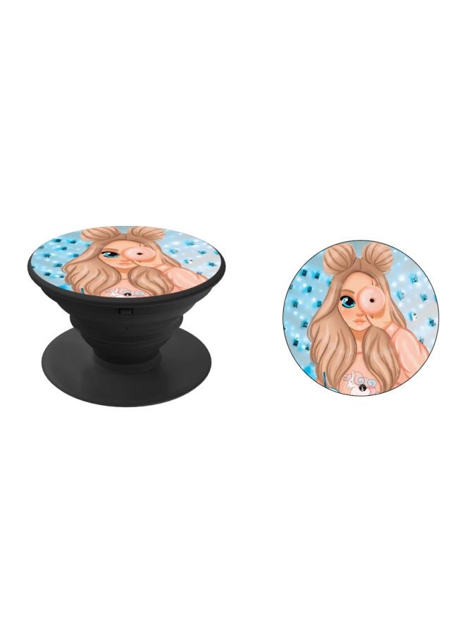 BP Cartoon Girl Printed Pop Socket Phone Holder Beige/Blue - Image 2