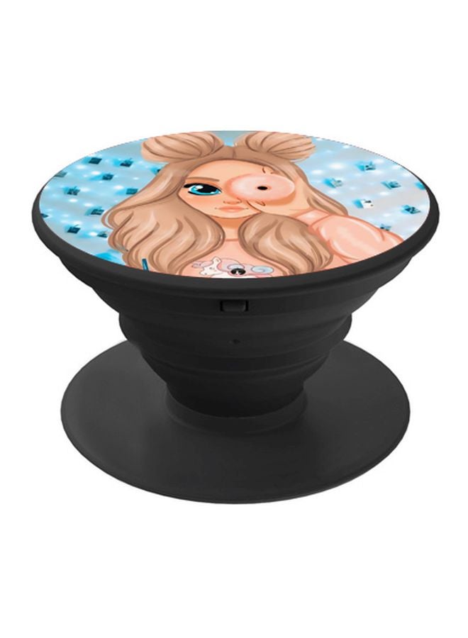 BP Cartoon Girl Printed Pop Socket Phone Holder Beige/Blue - Image 1