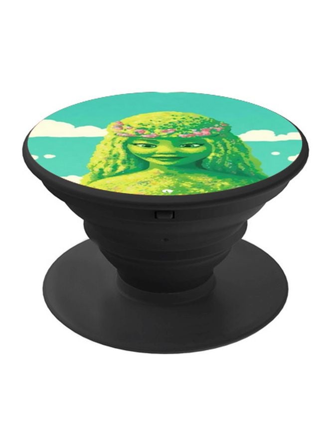 BP Cartoon Girl Printed Pop Socket Phone Holder Green/Blue/White - Image 1