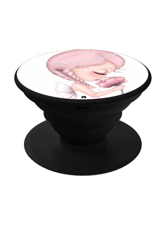 BP Girl With Flower Printed Pop Socket Phone Holder White/Pink/Black - Image 1