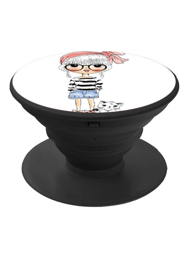 بي بي حامل هاتف بوب سوكيت بطبعة فتاة مع قطة أبيض/أزرق/أسود/أصفر - Image 1