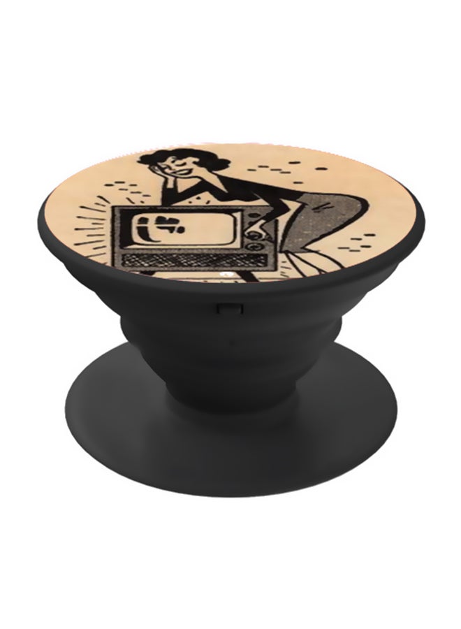 BP Cartoon Printed Pop Socket Phone Holder Beige/Black - Image 1