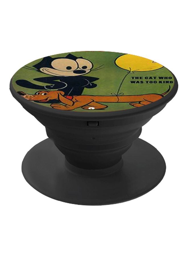 BP Cat Cartoon Printed Pop Socket Phone Holder Green/Brown/Black - Image 1