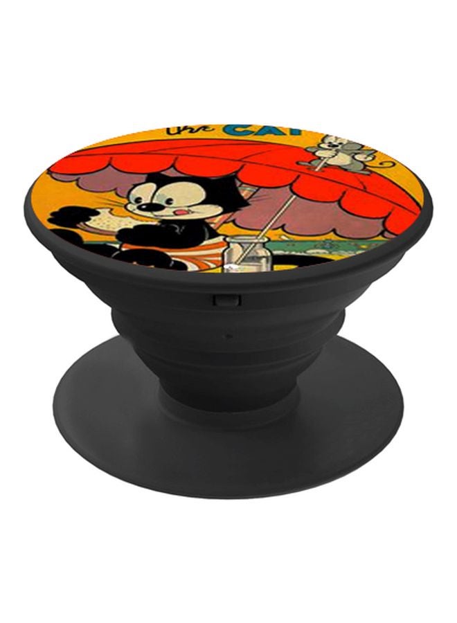 BP Cartoon Cat Printed Pop Socket Phone Holder Orange/Red/Black - Image 1