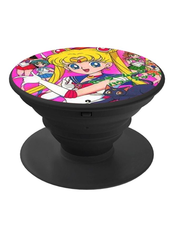 بي بي حامل هاتف على شكل مقبض أصابع منبثق بطبعة رسومات كرتونية وردي/ أصفر/ أسود - Image 1