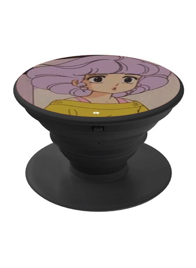 BP Cartoon Girl Printed Pop Socket Phone Holder Yellow/Purple/Black - Image 1