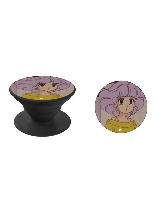 BP Cartoon Girl Printed Pop Socket Phone Holder Yellow/Purple/Black - Image 2