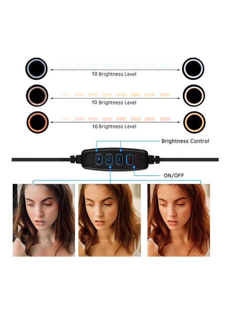 حلقة إضاءة LED للتصوير الفوتوغرافي مع حامل للموبايل أسود