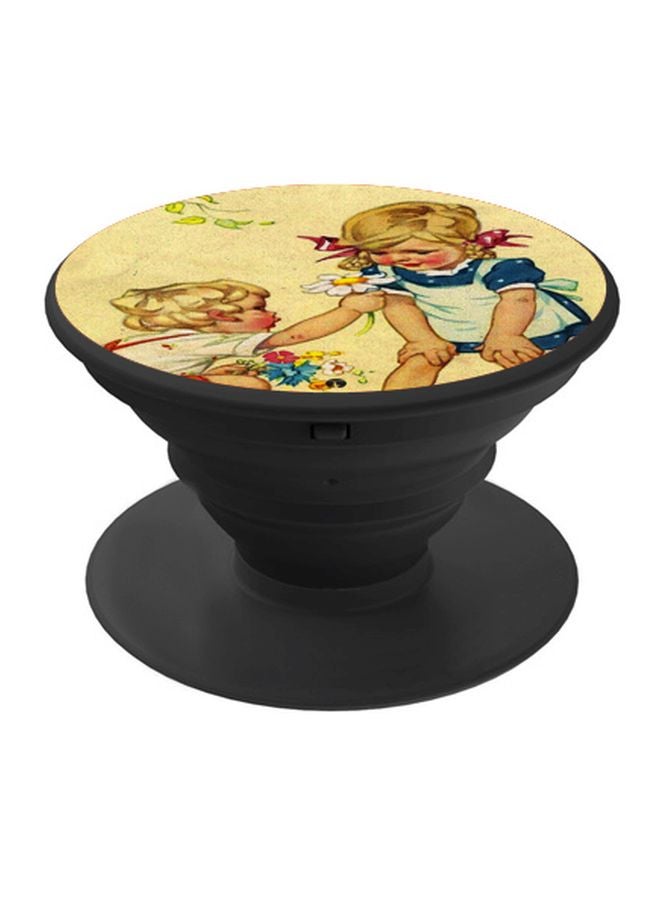 BP Boy Giving Flower To A Girl Printed Pop Socket Phone Holder Yellow/Blue - Image 1