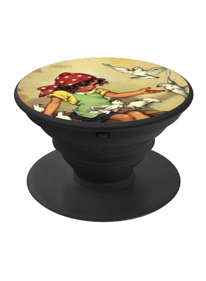 BP Girl Feeding Birds Printed Pop Socket Phone Holder Beige/Green/Black - Image 1