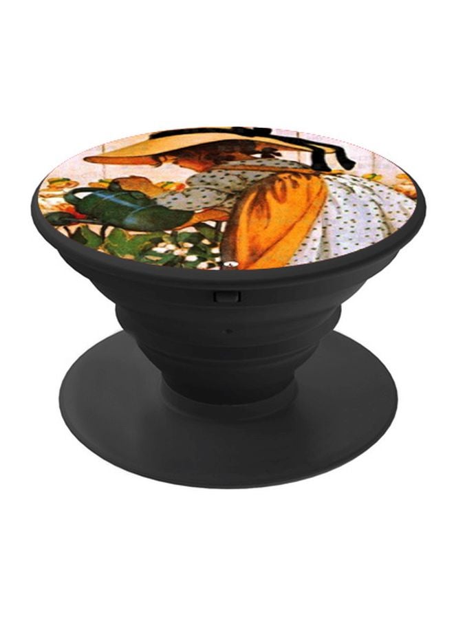 BP Girl Watering The Plants Printed Pop Socket Phone Holder Orange/Green - Image 1