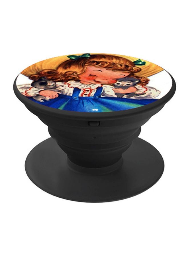 BP Cartoon Girl Printed Pop Socket Phone Holder Beige/Blue/Black - Image 1