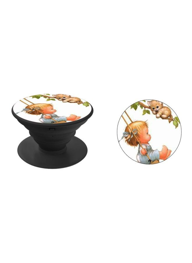 BP Cartoon Girl With Cat Printed Pop Socket Phone Holder White/Beige/Black - Image 2