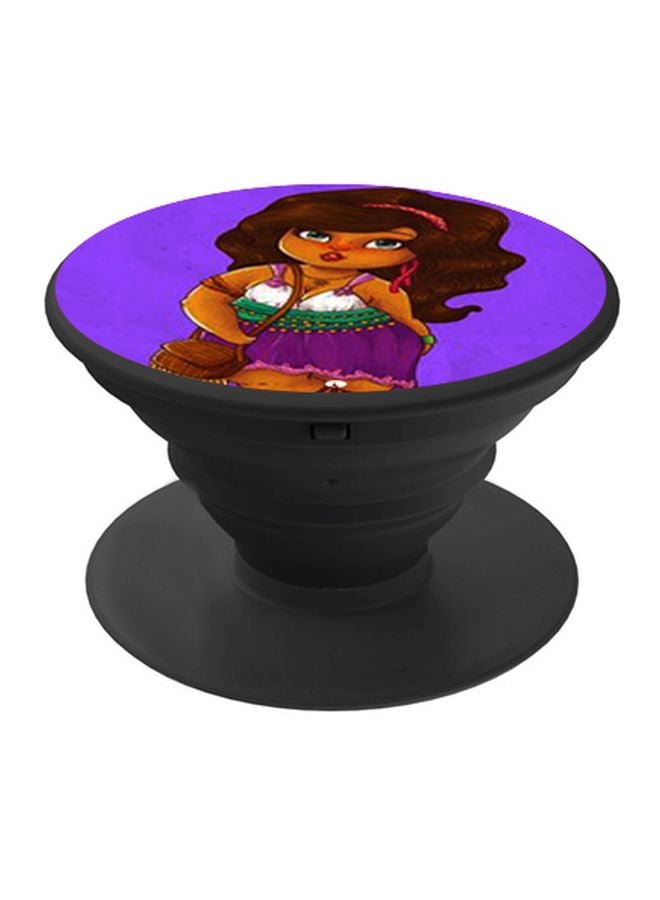 BP Cute Girl Printed Pop Socket Phone Holder Purple/Brown/White - Image 1