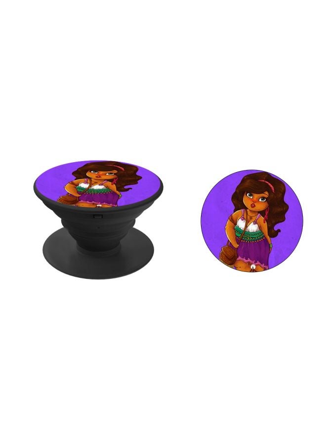 BP Cute Girl Printed Pop Socket Phone Holder Purple/Brown/White - Image 2