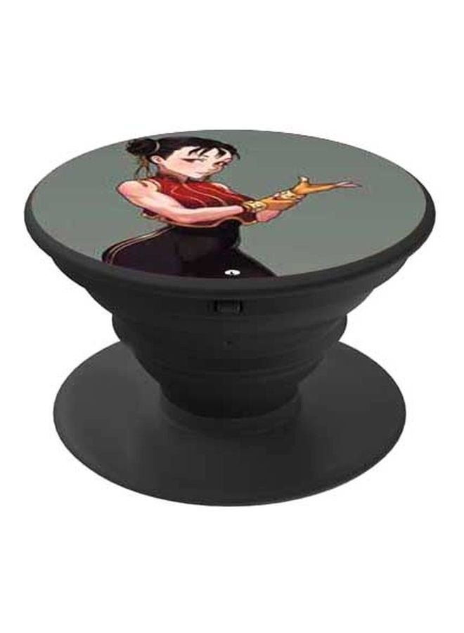 BP Anime Girl Printed Pop Socket Phone Holder Grey/Red/Black - Image 1