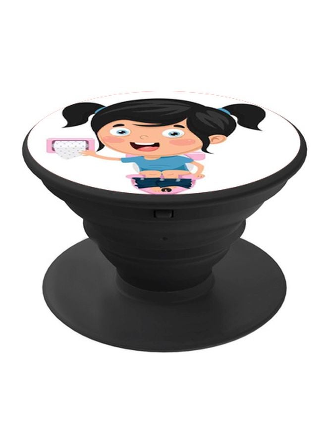 BP Cartoon Girl Printed Pop Socket Phone Holder White/Beige/Black - Image 1