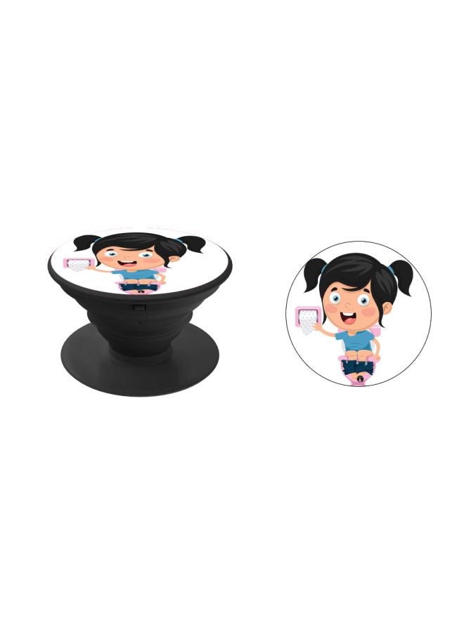 BP Cartoon Girl Printed Pop Socket Phone Holder White/Beige/Black - Image 2