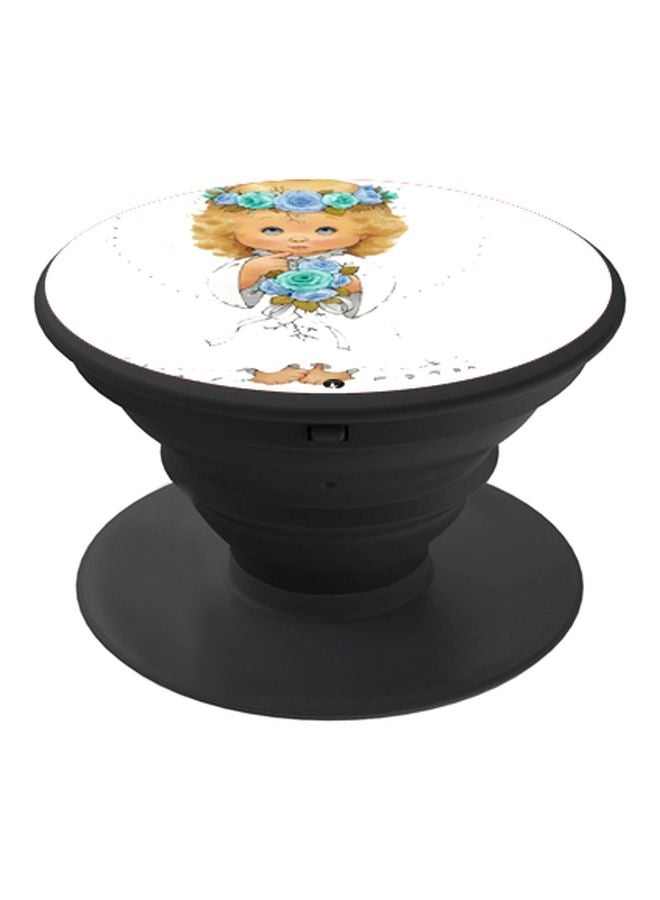 BP Cartoon Baby With Flowers Printed Pop Socket Phone Holder White/Beige/Black - Image 1