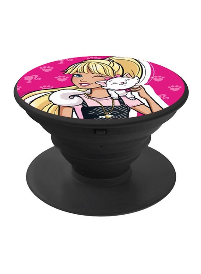 BP Cartoon Girl Printed Pop Socket Phone Holder Pink/Beige/Black - Image 1