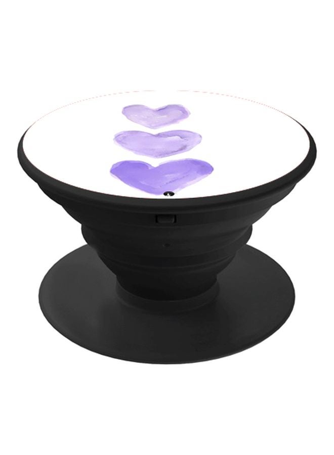 BP Heart Printed Pop Socket Phone Holder White/Purple/Black - Image 1