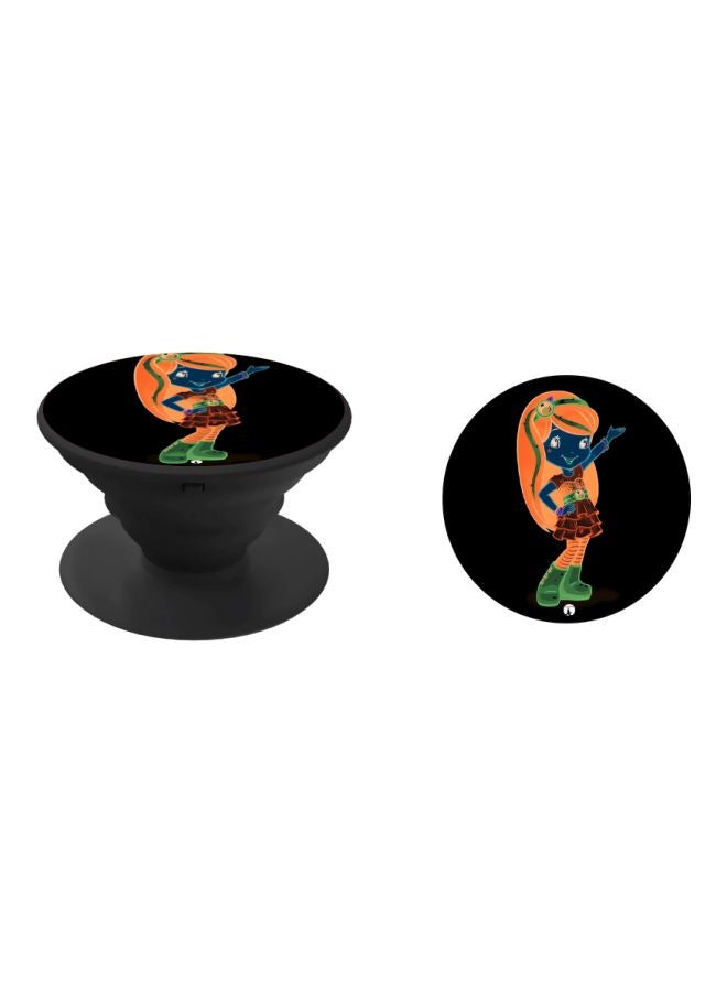 BP Cartoon Girl Printed Pop Socket Phone Holder Black/Blue/Brown - Image 2