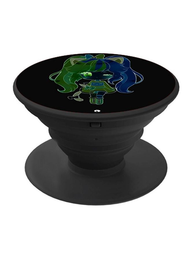 BP Cartoon Girl Printed Pop Socket Phone Holder Black/Green/Blue - Image 1