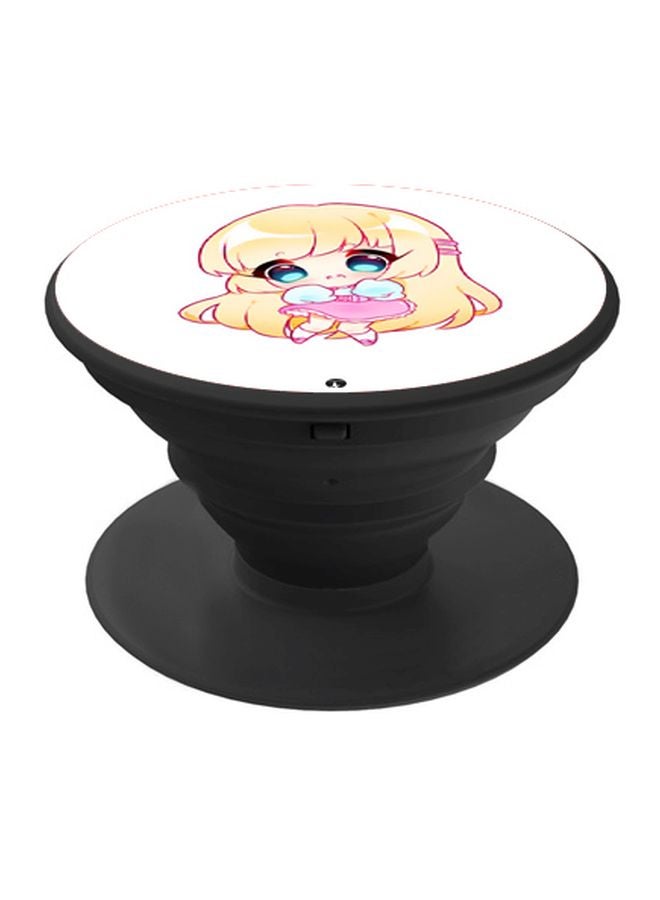 BP Anime Girl Printed Pop Socket Phone Holder White/Yellow/Black - Image 1