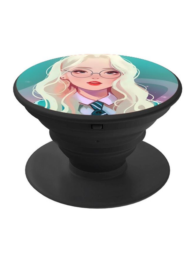 BP Cartoon Girl Printed Pop Socket Phone Holder Green/Beige/Black - Image 1