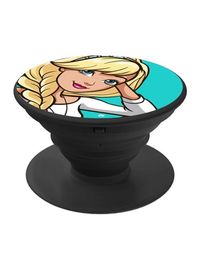 BP Cartoon Girl Printed Pop Socket Phone Holder Green/White/Black - Image 1