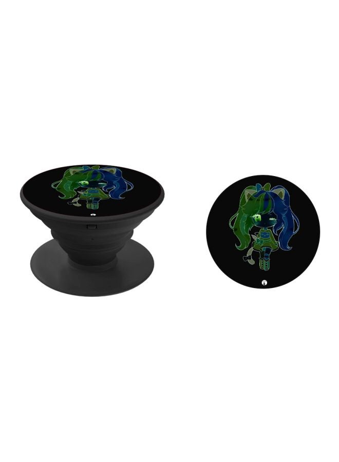 BP Cartoon Girl Printed Pop Socket Phone Holder Black/Green/Blue - Image 2