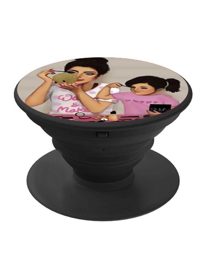 BP Cartoon Girl Printed Pop Socket Phone Holder Pink/Grey/Black - Image 1