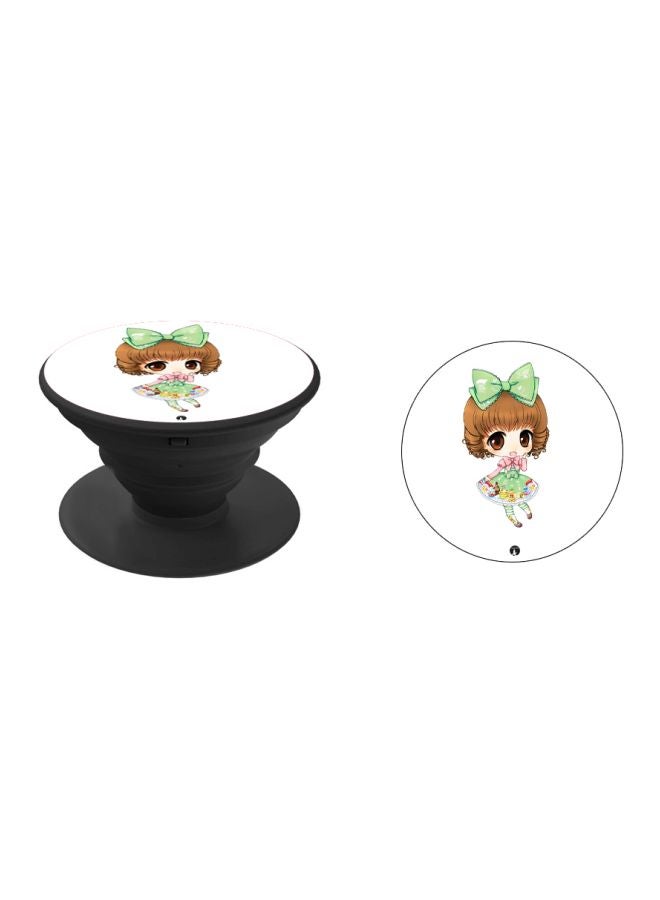 BP Cartoon Girl Printed Pop Socket Phone Holder White/Brown/Black - Image 2