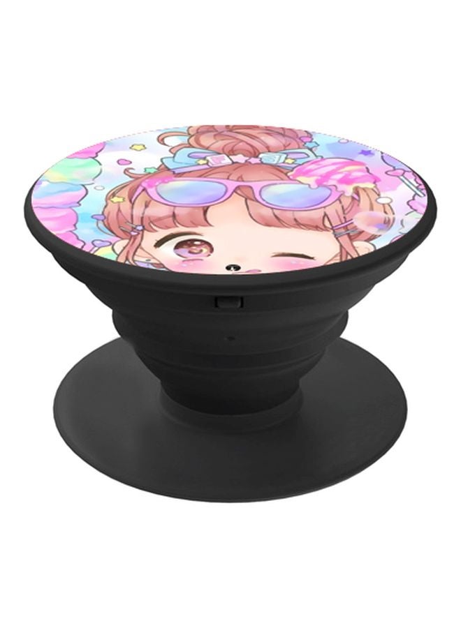 BP Anime Printed Pop Socket Phone Holder Black/Pink/Peach - Image 1