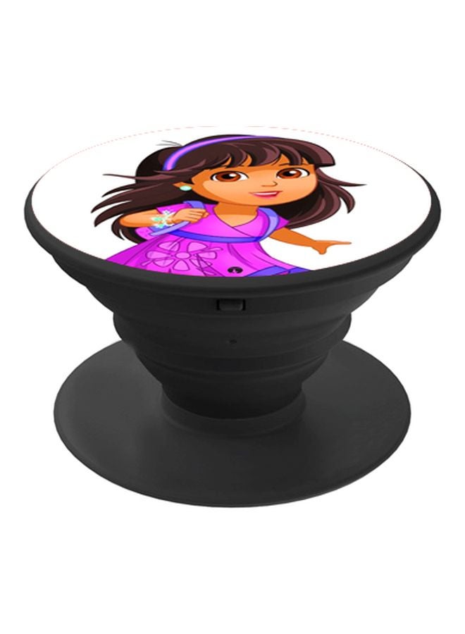 BP Cartoon Girl Printed Pop Socket Phone Holder White/Pink/Black - Image 1