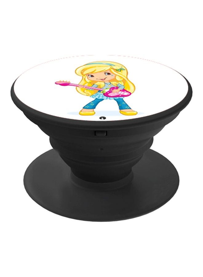 BP Cartoon Girl Printed Pop Socket Phone Holder White/Yellow/Black - Image 1