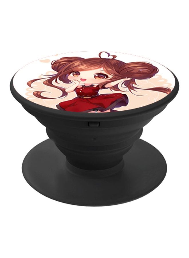 BP Anime Girl Printed Pop Socket Phone Holder White/Red/Black - Image 1