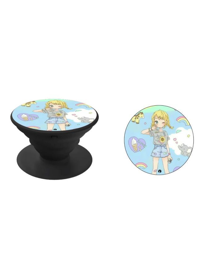 BP Cartoon Girl Printed Pop Socket Phone Holder White/Blue/Beige - Image 2