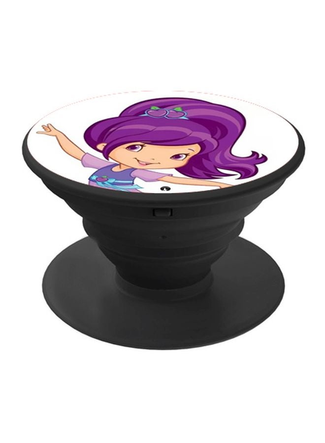 BP Cartoon Girl Printed Pop Socket Phone Holder White/Purple/Black - Image 1