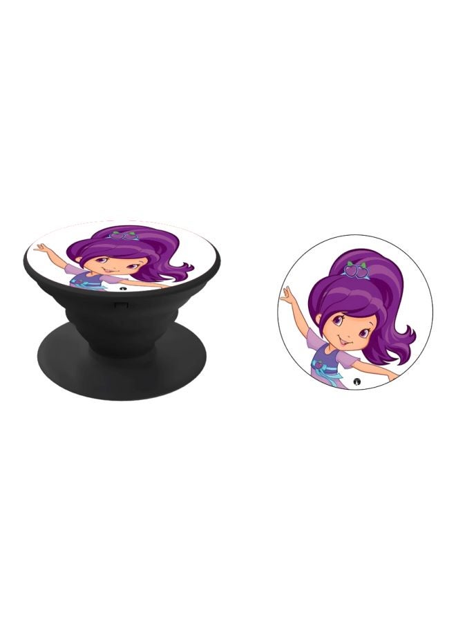BP Cartoon Girl Printed Pop Socket Phone Holder White/Purple/Black - Image 2