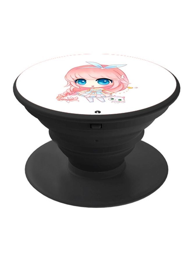 BP Anime Girl Printed Pop Socket Phone Holder White/Pink/Black - Image 1